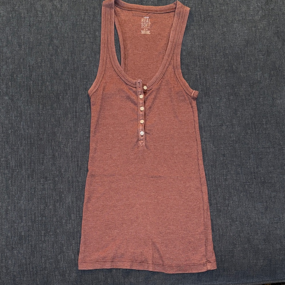 Aerie Rust Buttoned Ribbed Tank Top